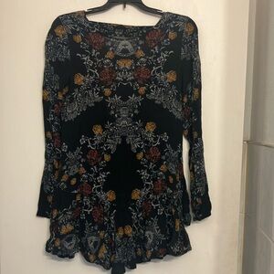Free People Black Floral Tunic Dark Goth Fairy Grunge